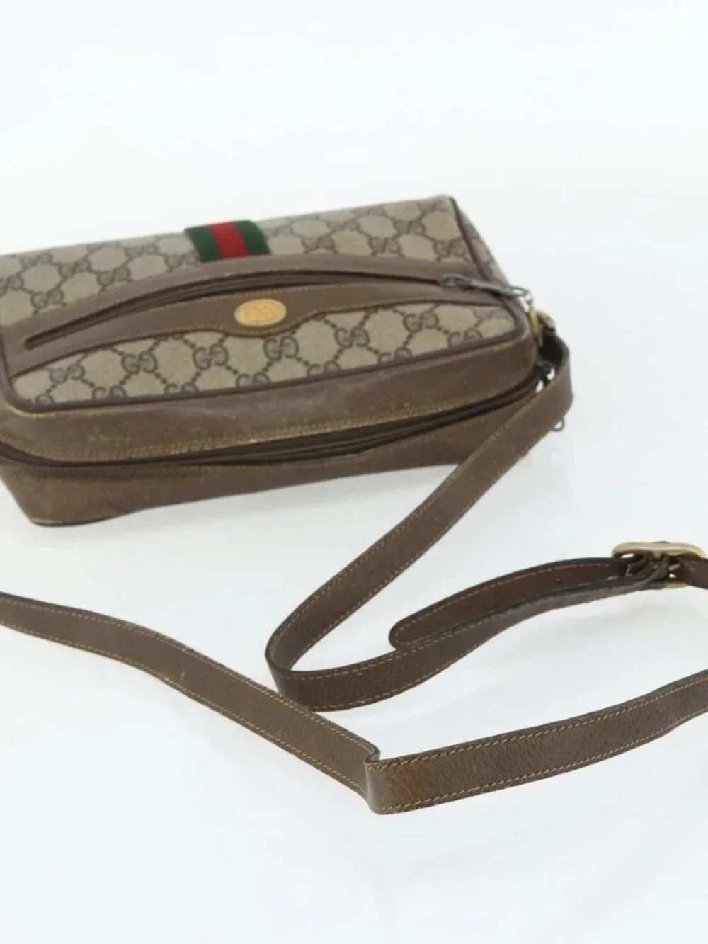 Share GUCCI GG Supreme Web Sherry Line Bag PVC Beige Gold 904 02 004 Auth